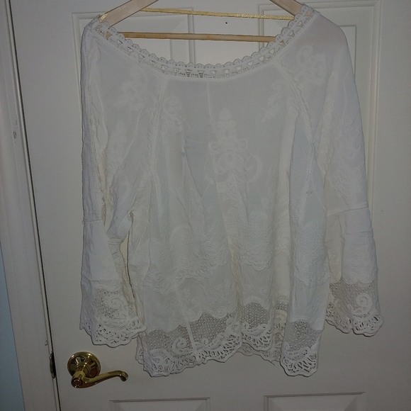 COPY - NWT Democracy Boho White Crochet, Trim ¾ Split -Sleeve Top – Size L - Picture 8 of 10
